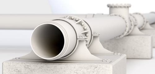 A rendering of an oil pipeline with Fabreeka Pad installed around it to reduce vibration